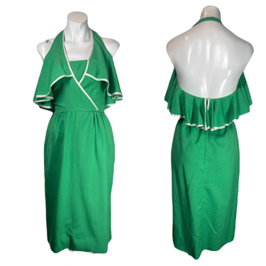 1970's &quot;Mollie Parnis&quot; Green Linen Summer Dress Size S