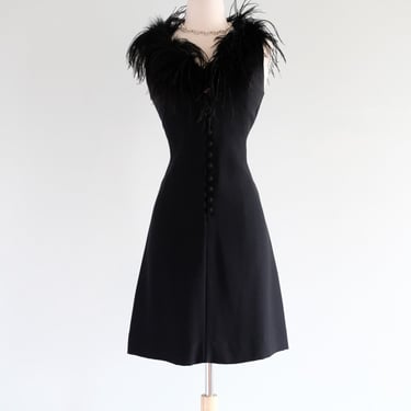 Vintage 1960's Black Ostrich Feather Mod Dress / S