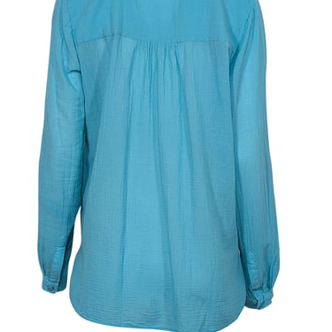 Diane von Furstenberg - Turquoise Long Sleeve Textured Cotton Shirt Sz 10