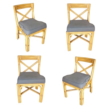 Restored Mid-Century Era Rattan Dining Side Chairs with X Back 
