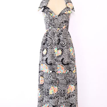 Psychedelic Doodle Print Collared Maxi XS/S