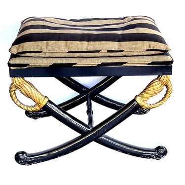 Empire Style Ebonized Cross-Sword Bench with Gilt Highlights
