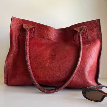 Stash Co. Leather Round Top Texas Red Leather Distressed Large Tote Bag 