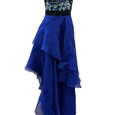 J Mendel Contemporary Blue Organza Strapless Gown with Sequin Top