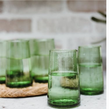 Le Verre Beldi Hand blown recycled green glasses, Morocco