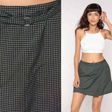 90s Mini Skort Black Checkered Skirt High Waisted 90s Preppy Skort Retro Vintage 1990s Y2K Large L 