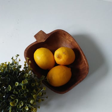 Vintage Teak Bowl/Wooden Apple Shape Bowl/Boho, Bohemian, Country Kitchen/ 1970s Decor /Small Teak Serving Bowl 