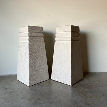 80's Postmodern Plastered Wood Geometric Pedestals - a Pair 