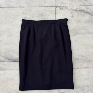 VTG Yves Saint Laurent Rive Gauche Skirt Pencil Straight Navy Blue French 44 US 12 Career Office 