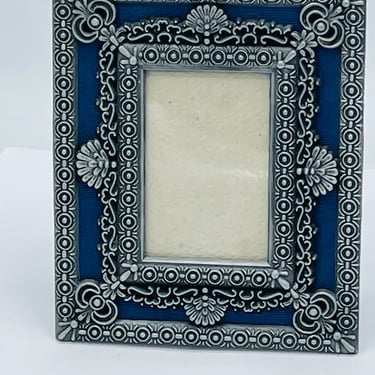 Weston Gallery Photo Frame Ornate Bronze Miniature Ormolu Filigree Navy Blue for a 2
