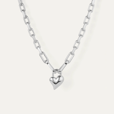 Jenny Bird - Padlock Heart Pendant Necklace - Silver