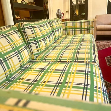 Vintage King Furniture Mfg Upholstered Green & Yellow Sofa