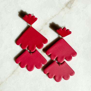 Elegant Lightweight Statement Earrings, Polymer Clay with Hypoallergenic Posts | LETI in rhubarb 