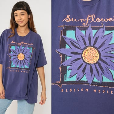 90s Sunflower Shirt Purple Floral T Shirt Blossom Medley Retro TShirt Vintage T Shirt Graphic Tee 1990s Cotton Plus Size 3xl 3x 