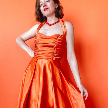 Y2K Orange Ruched Charmeuse Satin Dress, sz. XS/S
