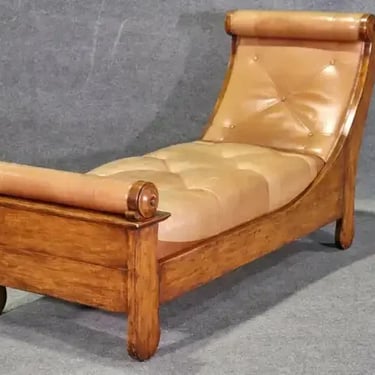 Fine Quality Louis Phillipe Style Walnut Leather Fainting Couch Daybed Chaise