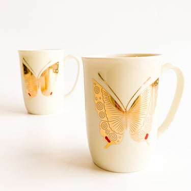 Vintage Golden Butterfly Mug, set of 2
