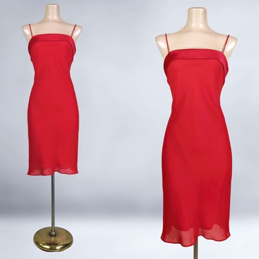 VINTAGE 90s Red Bias Cocktail Slip Dress by Jump Apparel Wendye Chaitin Sz 5/6 | 1990s Party Prom Mini Dress | VFG 