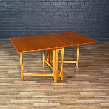 Vintage Norwegian Modern Teak & Birch Drop Leaf Dining Table by Bendt Winge, c.1960’s 