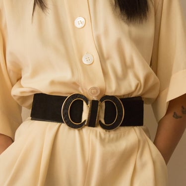 1980s Wide Suede And Gold Waist Belt 