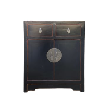 Chinese Black Lacquer Moon Face Drawers End Table Nightstand Cabinet cs7555E 