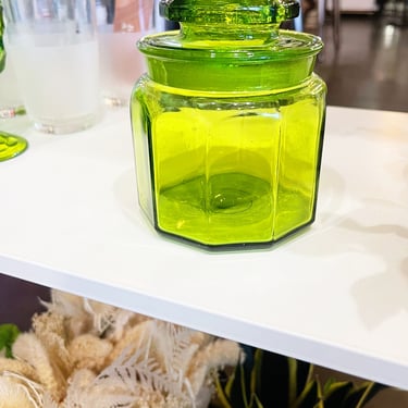 Vintage LE Smith Green Lidded Jar