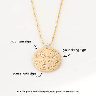 Big 3 Necklace, Sun, Moon, Rising Zodiac Wheel Necklace, Astrology Wheel, Zodiac Wheel Necklace, Sun Sign Necklace, Birthday Necklace 