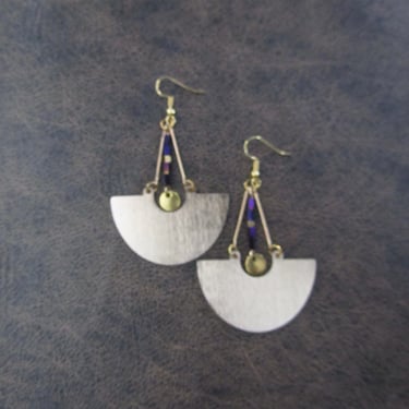 Large gold and purple hematite mid century modern Brutalist earrings 