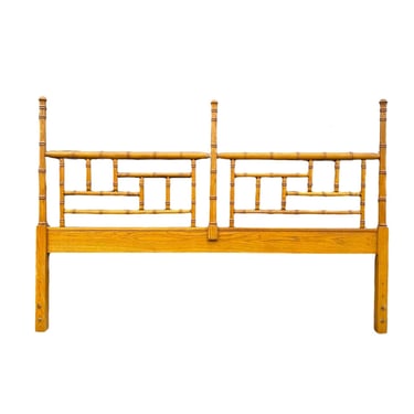 Chinese Chippendale King Headboard Project by Dixie - Vintage Faux Bamboo Wood Fretwork Hollywood Regency Palm Beach Chinoiserie Furniture 