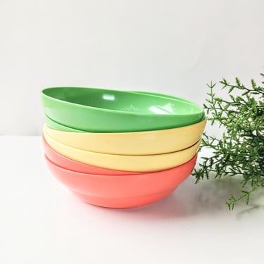 4 Vintage Tupperware Bright Colors Cereal Bowls #155/ Millionaire Line/ Green Yellow Orange Retro Tupperware/ USA/ Picnic Camper 