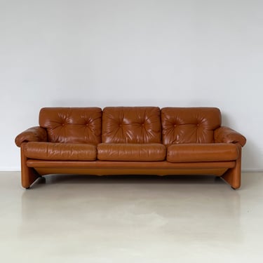 1960s Cognac Leather Coronado Sofa by Tobia for B&amp;B Italia