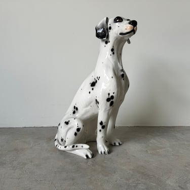 Lifesize  Italian Vintage  Regency Glazed Ceramic Dalmatian  Statue Sculpture 