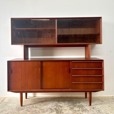 Vintage 1960s Danish Modern 2pc Teak Sideboard or Credenza with Display Top By Falster 