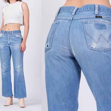 70s Wrangler Bootcut Jeans - Men's Small, Women's Medium, 31" Waist | Vintage Distressed High Waist Denim Western Jeans 