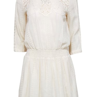 Sea NY - Cream Embroider Lace Crop Sleeve Drop Waist Dress Sz 4