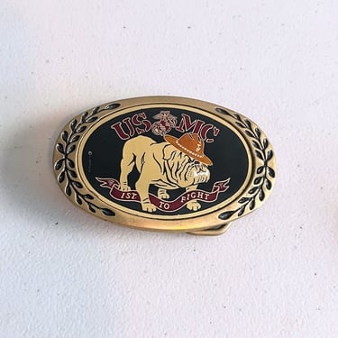 Vintage Heritage Belt Buckle United States Marine Corps Bull Dog Solid Brass 