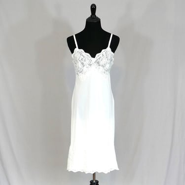 60s Off-White Dress Slip - Lace Trim - Kayser Nylon Full Slip - Vintage 1960s - S M 