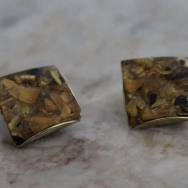 Vintage 40's 50's  Black Gold Tortoise Color Confetti Lucite Earrings Clip  pin up Sweet 