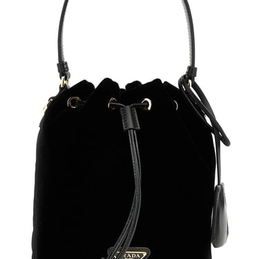 Prada Women Logo Velvet Bucket Bag