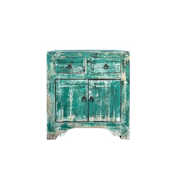 Oriental Distressed Teal Blue Green End Table Nightstand Chest ws4410E 