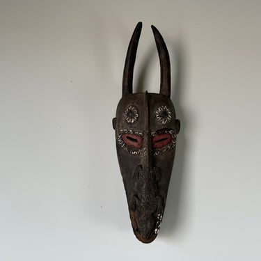 Vintage African Tribal Ceremonial Horn Head Crocodile Mask 