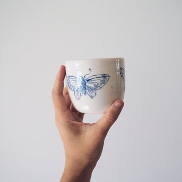 Bamboo Brush Porcelain Tumbler Cup // Butterfly 
