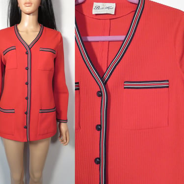 Vintage 60s/70s Mod Red White And Blue Polyester Cardigan Jacket Size M/L 