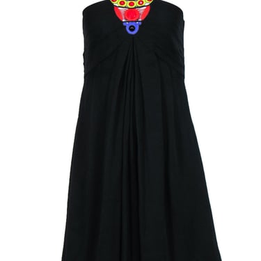 Catherine Malandrino - Black Silk Shift Dress w/ Beaded & Embroidered Neckline Sz 4