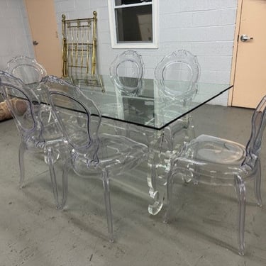 Wisteria Acrylic Base Glass Top Dining Table w 6 Acrylic Chairs EK221-96
