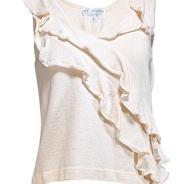 St. John - Cream Ruffled Sleeveless Knit Top Sz S