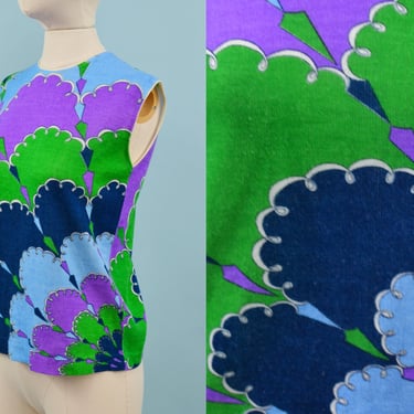 Vintage 1960s Psychedelic Jane Fields Top, 100% Virgin Acrylic, 60s Sleeveless Top, Size Small by Mo