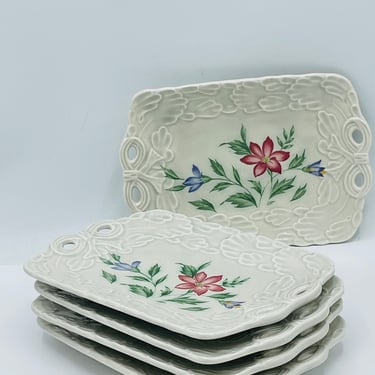 Vintage (5)  Porcelain Snack Sushi Set / Floral pattern Mini Plates / Embossed Dessert Plates- Chip Free 