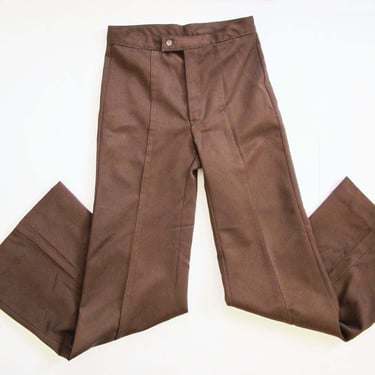 Vintage 60s Brown Polyester Bell Bottoms 25 Small - 1960s High Waist Flared Pants - Bohemian Hippie Clothes 