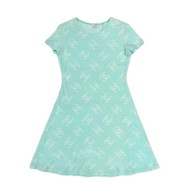 Chanel Baby Blue Velour Logo Dress